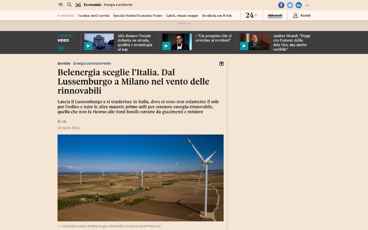 Belenergia transfère son siège social en Italie